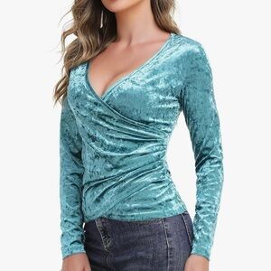 NWOT XL Teal Velvet Wrap Top